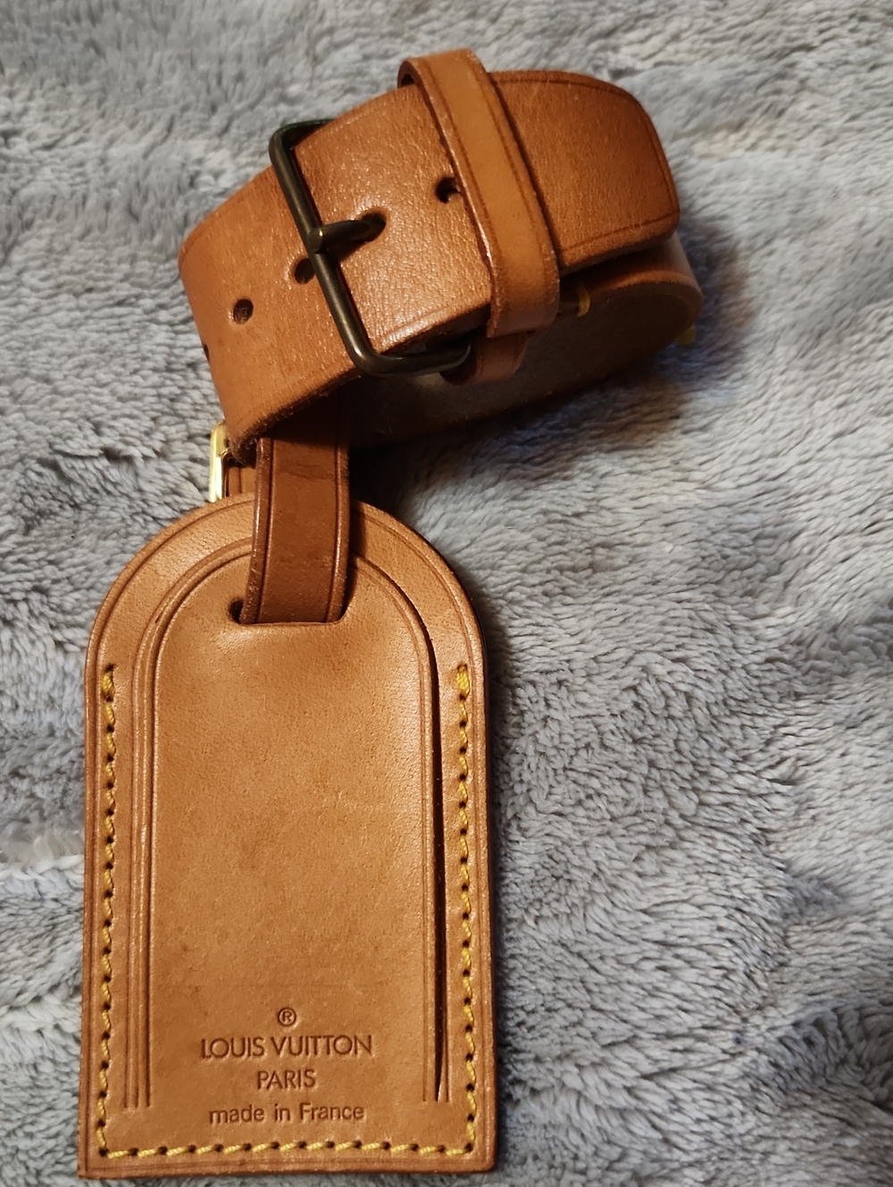 Louis Vuitton Tan Leather Luggage Tag with Strap